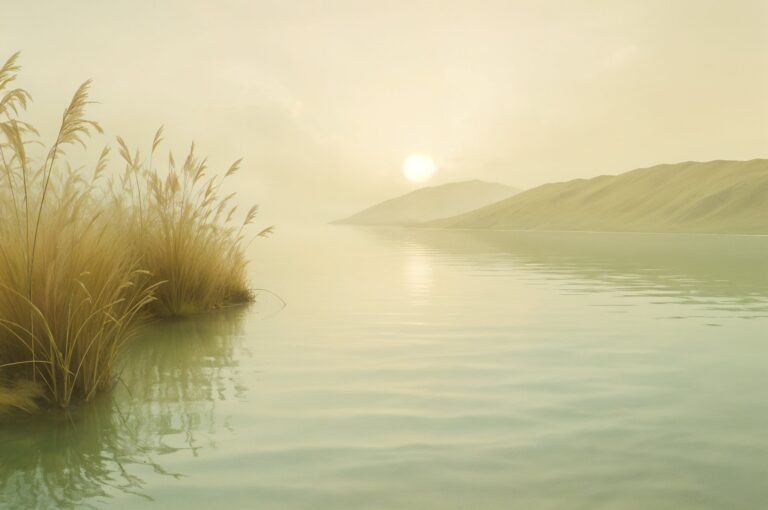 Paisaje de niebla al atardecer